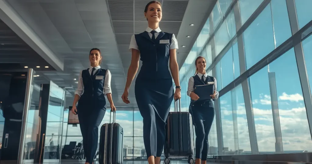 Professional staff wearing airport uniforms in the UAE, showcasing high-quality design and comfort for airport employees