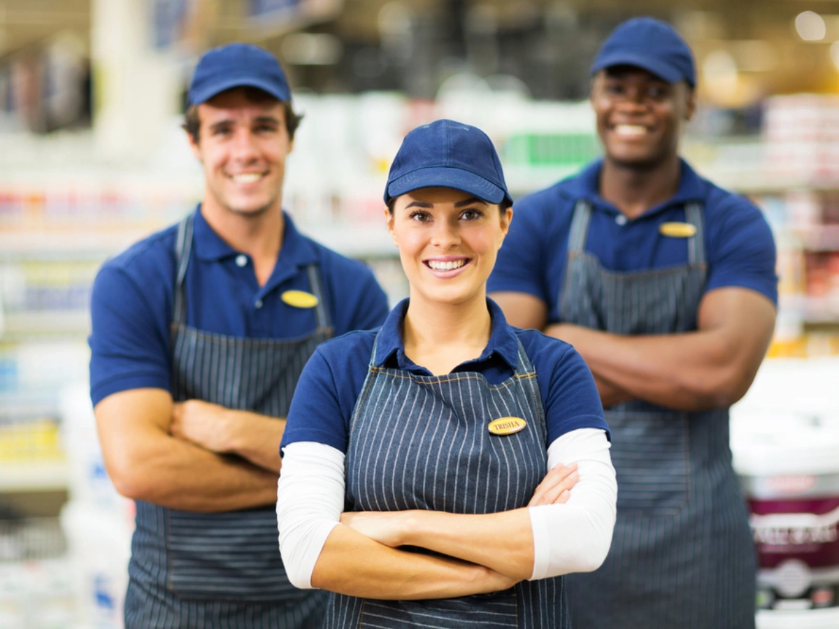 Retail staff dressed in moisture wicking polo shirts Dubai, durable and breathable uniforms for daily store operations.